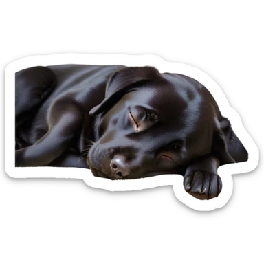 Meme-Worthy Cute Sleeping Black Labrador Portrait Emoji, Head resting peacefully with a contented smile, showcasing a delightfully robust build and a luxuriously soft black Fur, eyes shut in a serene nap, Simplified yet hilariously adorable features, highly detailed, glowing with a soft, drowsy light, high shine, relaxed and utterly lovable, stylized with an air of playful laziness, bright and heartwarming, soft glowing outline, capturing the essence of a comically sleepy companion, so meme-worthy it feels like it could instantly become the next viral sensation of adorable slumber! sticker
