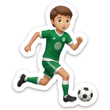 Brown hair 6 years old white boy footballer RUNNING playing soccer wearing CELTIC  UNIFORM  ( jersey) # 17 in the jersey !  sticker