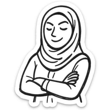 a hijabi woman, confident, hand-drawn outline style sticker