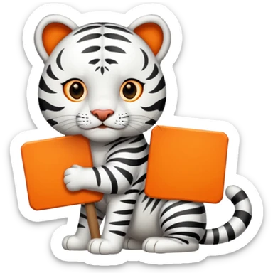 White Tiger. He is holding a sign with SOON - written on it. sticker