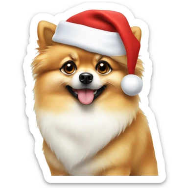 pomeranian with santa hat on sticker