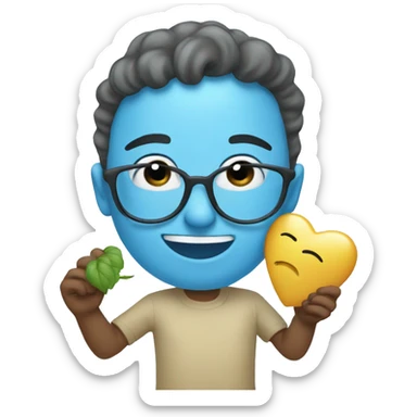 Smelling fave emoji with light blue heart emojis sticker