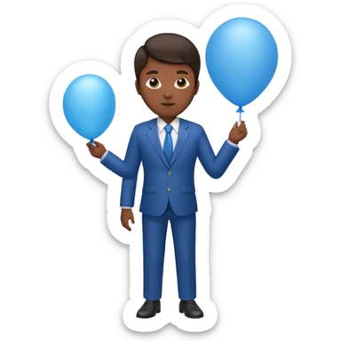 dark brown skin, office suit, hold blue balloon sticker
