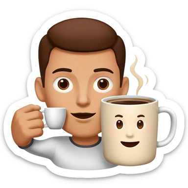 person with coffee addiction drinking from a giant mug sticker