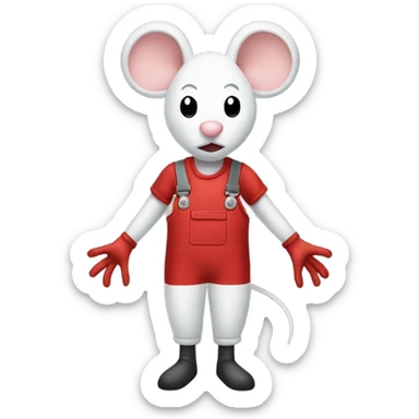Mouse man in red overalls and white gloves with dual macuahitils sticker