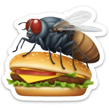 A fly eating a hamburger sticker