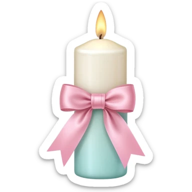 white candle with pink pastel ribbon sticker