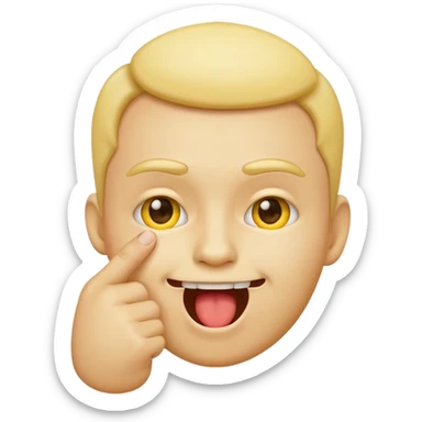 please create an emoji of the yellow face emoji kind of it bitting its index finger with a cheeky expresion sticker