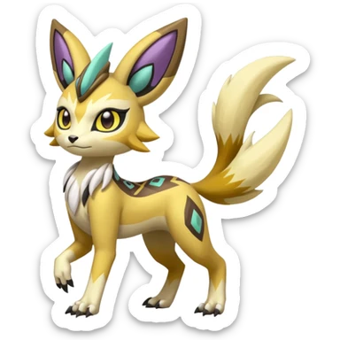 Tribal Colorful Exotic Meloetta-Lombax-Renamon-Protogen-Palkia-hybrid-fusion-Fakémon-creature, full body sticker