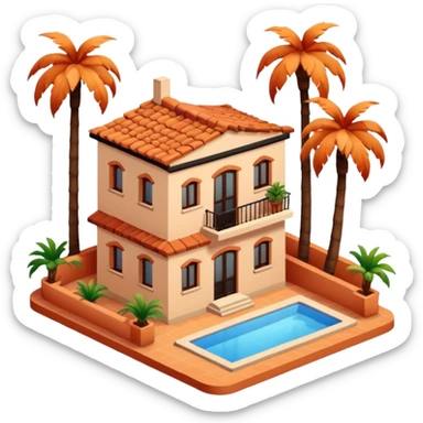 Spanish airbnb, palm trees isometric exterior sticker