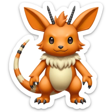 randomly-colored furry edgy kawaii Fakémon-Pokémon-Scalie-Digimon-creature (full body) with antennas and long segmented body sticker