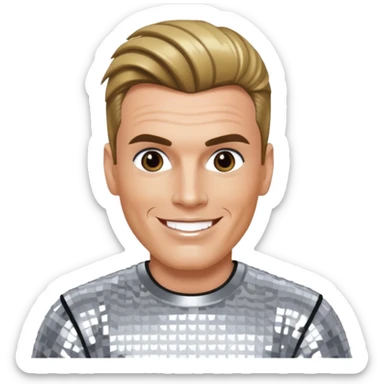 Vanilla Ice with dark blonde hair, silver sequin outfit sticker