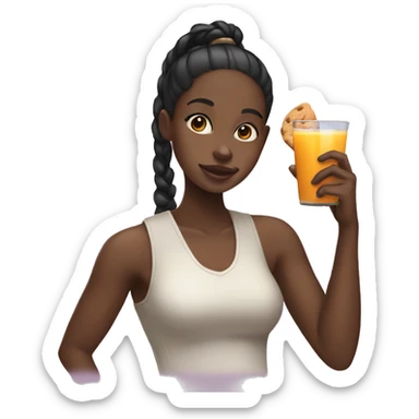 black girl with ponytail holding up a cookie and juice sticker