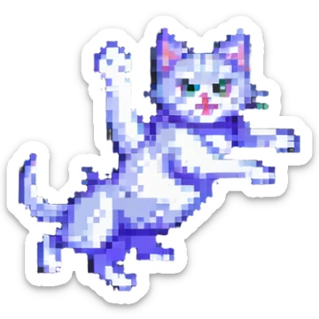 pixel art cat mid-leap, claws out, classic retro style sticker