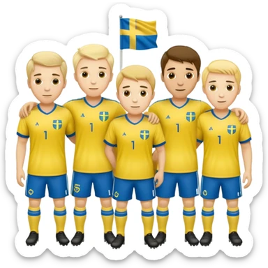 male soccer friends in group in swedish clothes sticker