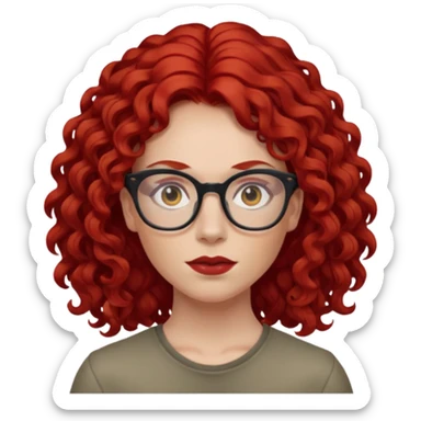 Peli roja rojo fuerte , con lentes pelo rizada largo sticker