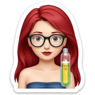 girl with long dark red hair and and glasses in a tube top sticker