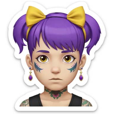 boy with bangs and purple hair and yellow hairbow on side and earrings and very heavy face tattoos sticker