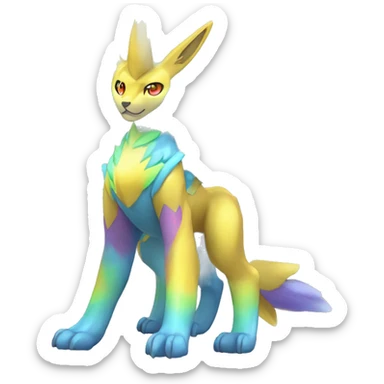 Celestial Powerful Rainbow-Crystallic Colorful Vibrant Colors Flying Advanced Zeraora-Aurorus-Fakémon-Legendary-Pokémon-Creature Full Body sticker