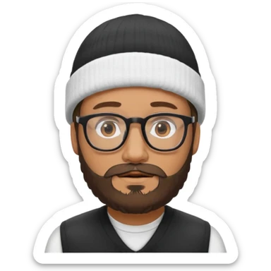 Quiero la cara mía con gafas y barba y un gorro blanco con cinta negra sticker