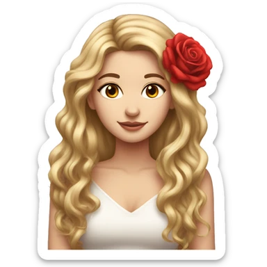 Beautiful, rose, red, flowers in hair, long dark blond hair, white fair skin sticker