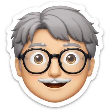 _cinematic-realistic-portrait-of-ghibli,-depicted-with--large-rectangular-glasses,-his-happy-expression-rendered-in-lifelike-detail,-illuminated-with-soft,-realistic-lighting-that-emphasizes-his-creative-genius, his eyes shut  and big bushy black eyebrows sticker