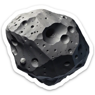  Cinematic Realistic Asteroid – A massive, irregularly shaped rock floating through the void, its cratered and pitted surface showing signs of ancient impacts. The harsh light from a nearby star reveals detailed textures and rugged, jagged edges. sticker