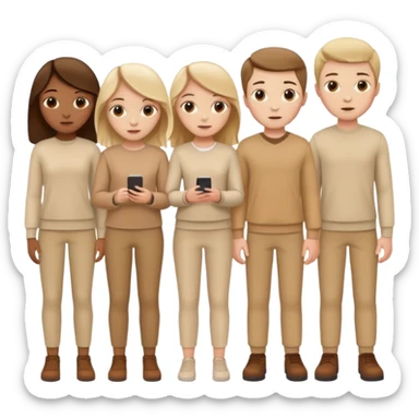 4 white girls and 2 white boys in beige clothes sticker