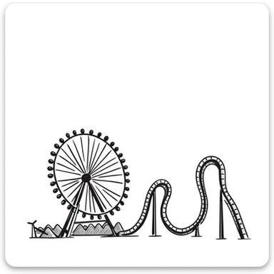 Hand-drawn amusement park with ferris wheel and roller coaster sticker