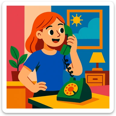 girl talking on telephone in her room sticker