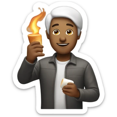 someone toasting a marshmallow sticker