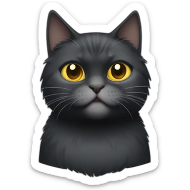 Full body Fat Russian black grey cat with golden eyes and a white lock of hair on his chest,  of hasitting and meowing  sticker