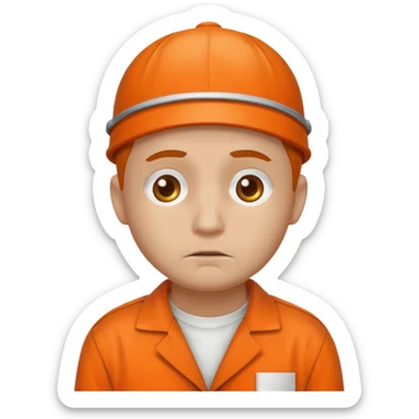 sad prisoner with an orange uniform sticker