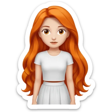 A woman with Orange long ondulated hair, brown reyes And dresses with White top And White long skirt sticker