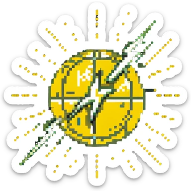 Glowing yellow orb with speed lines, color #eab308 with lighter glow, motion lines, lightning bolt symbol, dynamic energetic appearance sticker