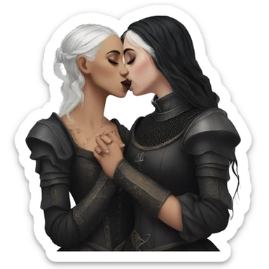 two medieval goth women kissing, beautiful, aesthetic sticker