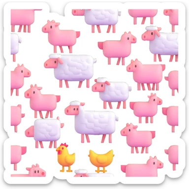 Minecraft style sheep, blocky pig friend, and blocky chicken friend together sticker