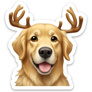 Golden retriever wearing reindeer antlers sticker