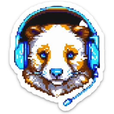 pixel art badger head with a gaming headset, bold and clear pixels, retro look sticker