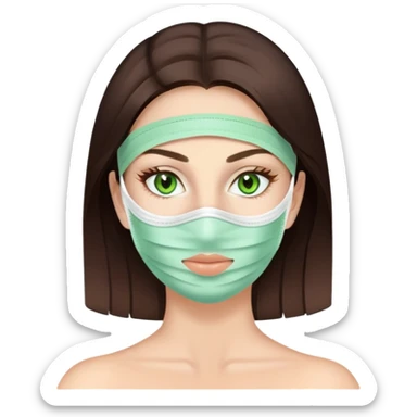 Brunnet With green eyes and a spa facemask sticker