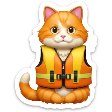 Big orange saviour cat emoji full body with life vest  sticker