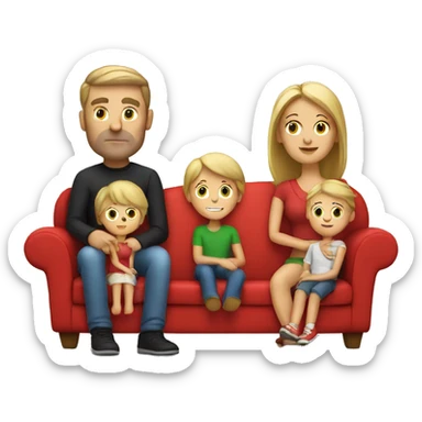 white family sit on a red sofa sticker