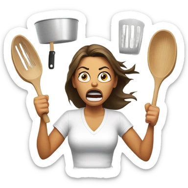 angry woman throwing kitchen utensils in anger using face with symbols on mouth emoji sticker