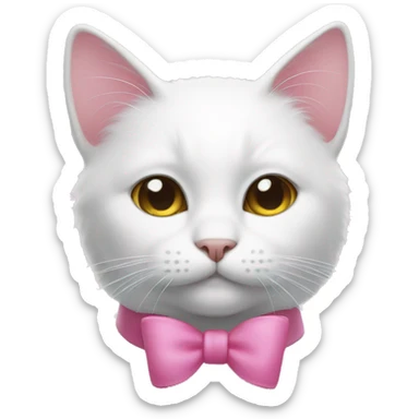 a white cat with a pink bow sticker
