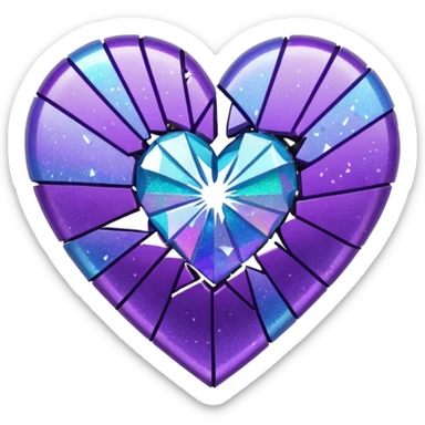 glitter cian and purple broken heart sticker