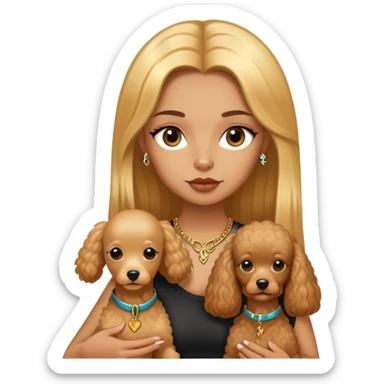 a  girl with glod  straight long hair and tattoos and (two) miniature poodles sticker