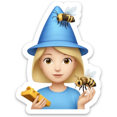 party blue hat bee sticker