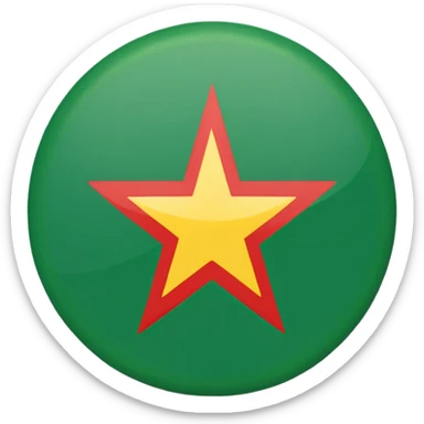Red background with a green bonded cricle in the middle that inside the green bonded circle is yellow and inside the yellow there is a red star that its edges touches the green bonded circle , its a flag sticker