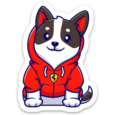 Dog wearing a Ferrari hoodie sticker