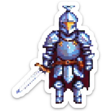knight in armor with sword, pixel art style sticker